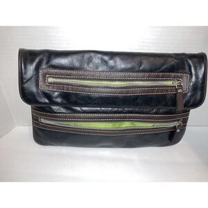 Sophia Visconti Brown Genuine Leather Crossbody Clutch Removeable Strap 5 Pocket